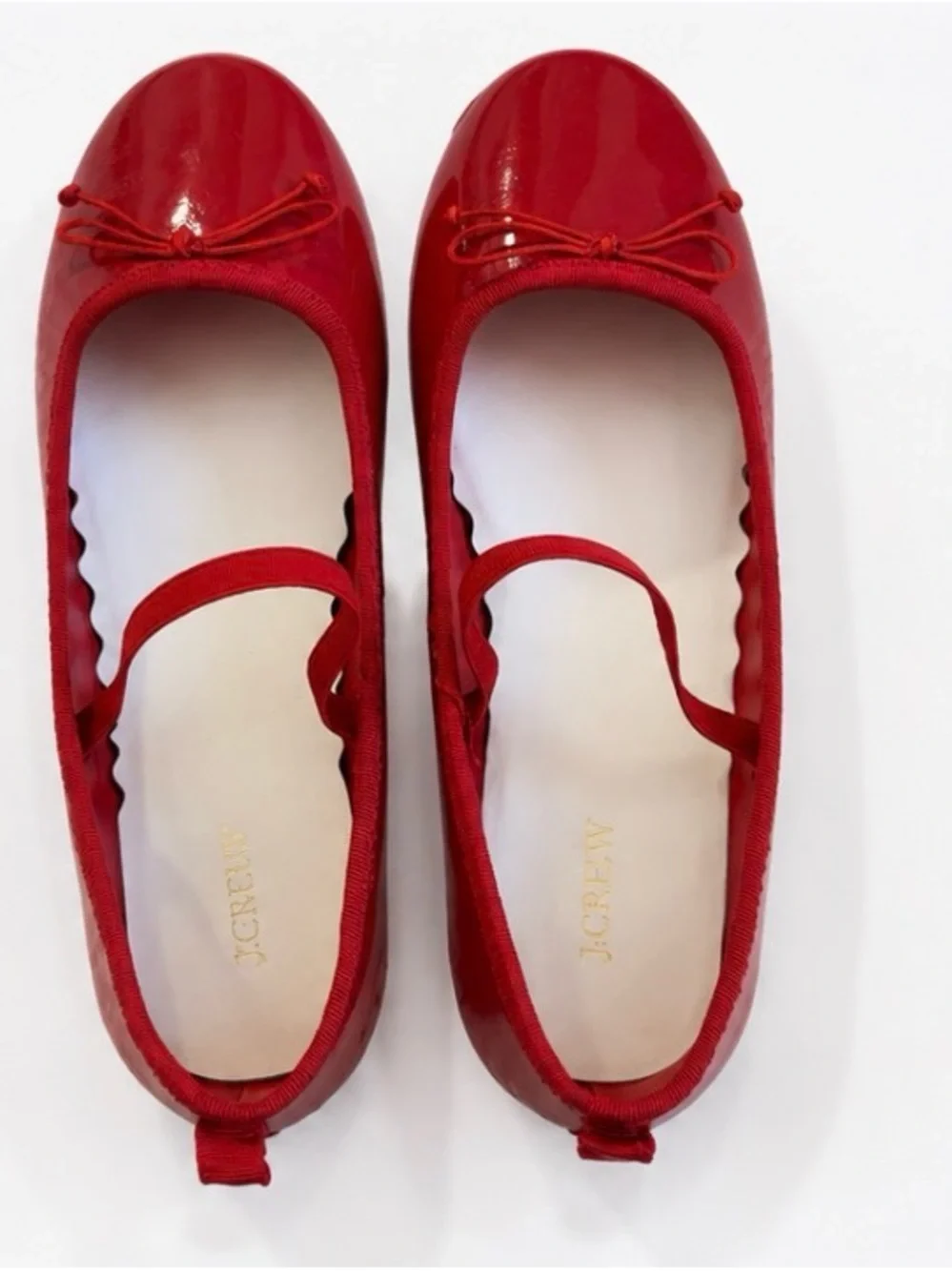 J. Crew Glossy Red Patent Ballet Flats with Ankle Ribbon